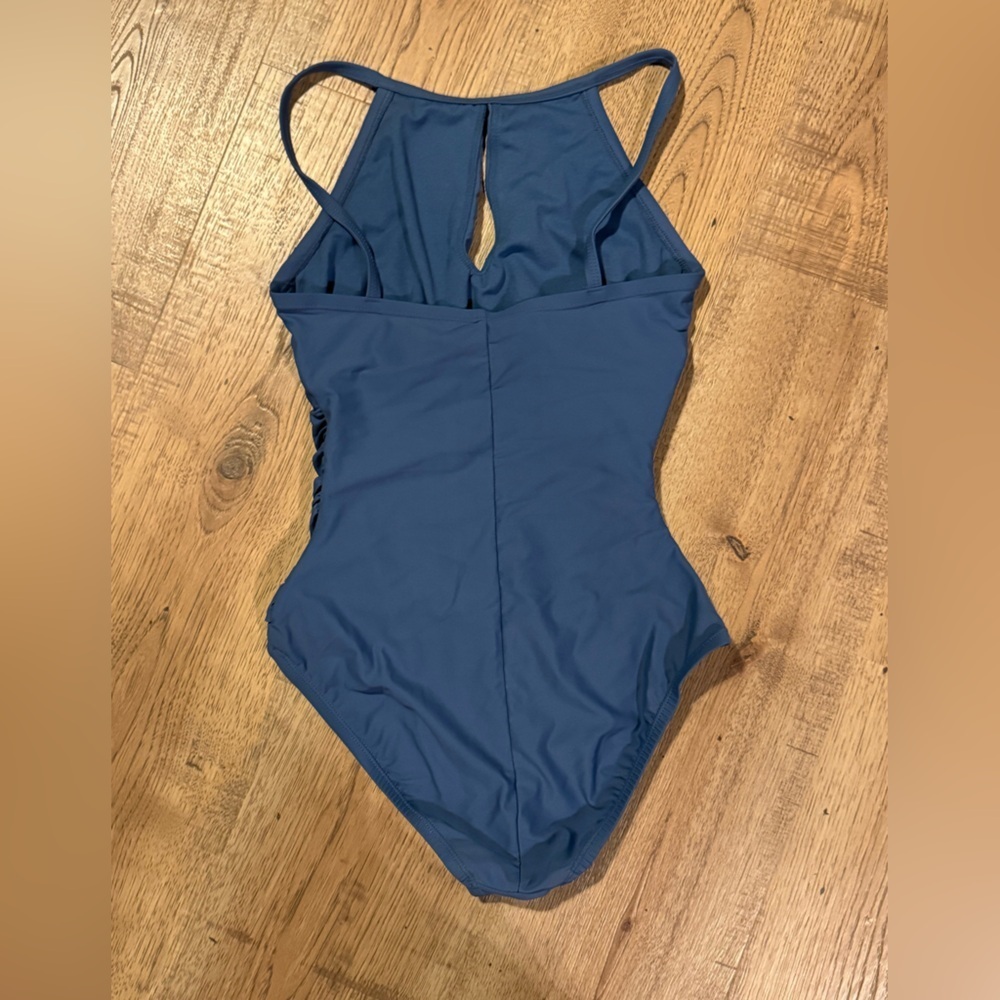 Ellen Tracy Dusty Blue One-Piece Cut Out Swimsuit | Size 6 - Picture 6 of 7